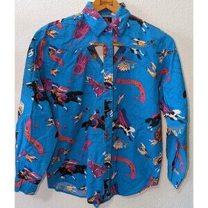Ranch Town Blouse Women Small Native Tribal Embroidered Western Vintage  (384m